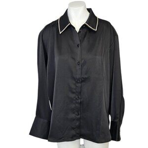 Jason Wu Womens Rhinestone Collar Button Up Blouse, Black, Size Medium